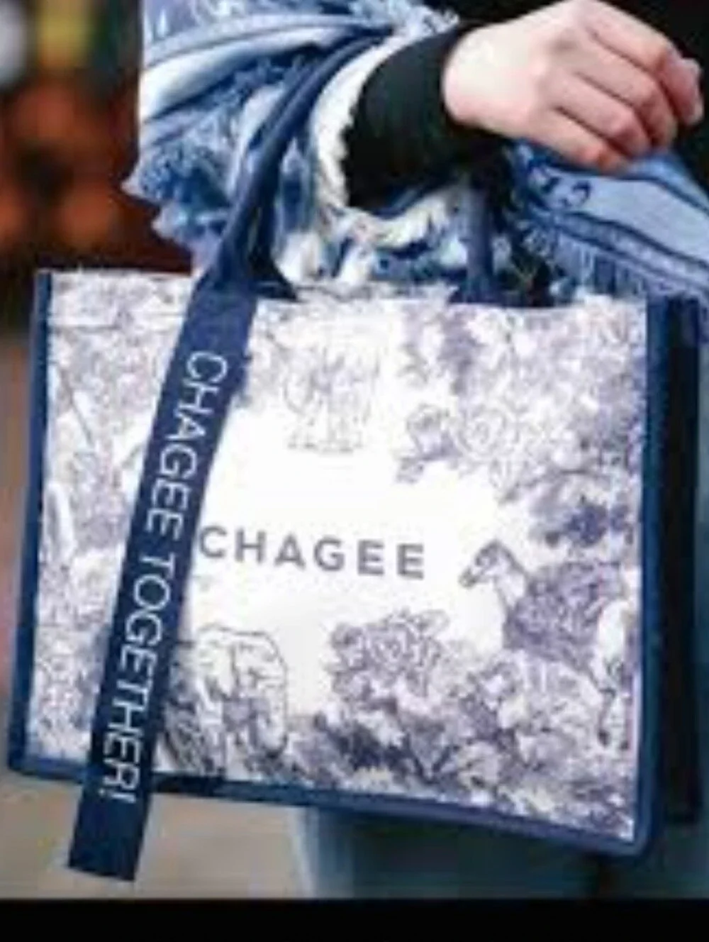 CHAGEE Navy & Cream Printed Tote Bag